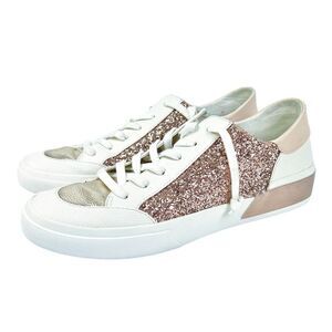 Dolce Vita Zina Pink Rose Gold Glitter Casual Sneakers White Trim Size 8.5